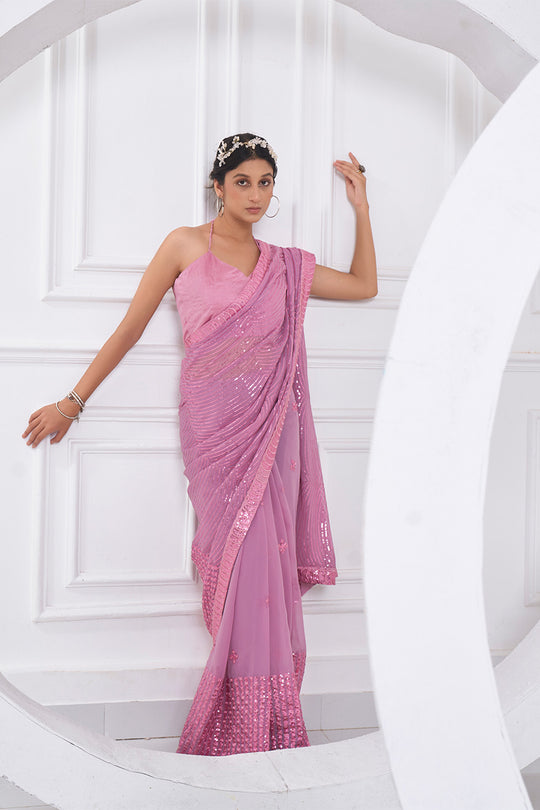 Mauve Georgette Saree With Blouse Piece