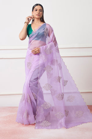 Lavender Organza Saree With Blouse Piece