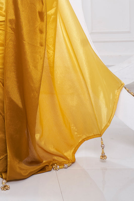 Yellow Georgette Saree With Blouse Piece