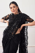 Black Net Saree With Blouse Piece