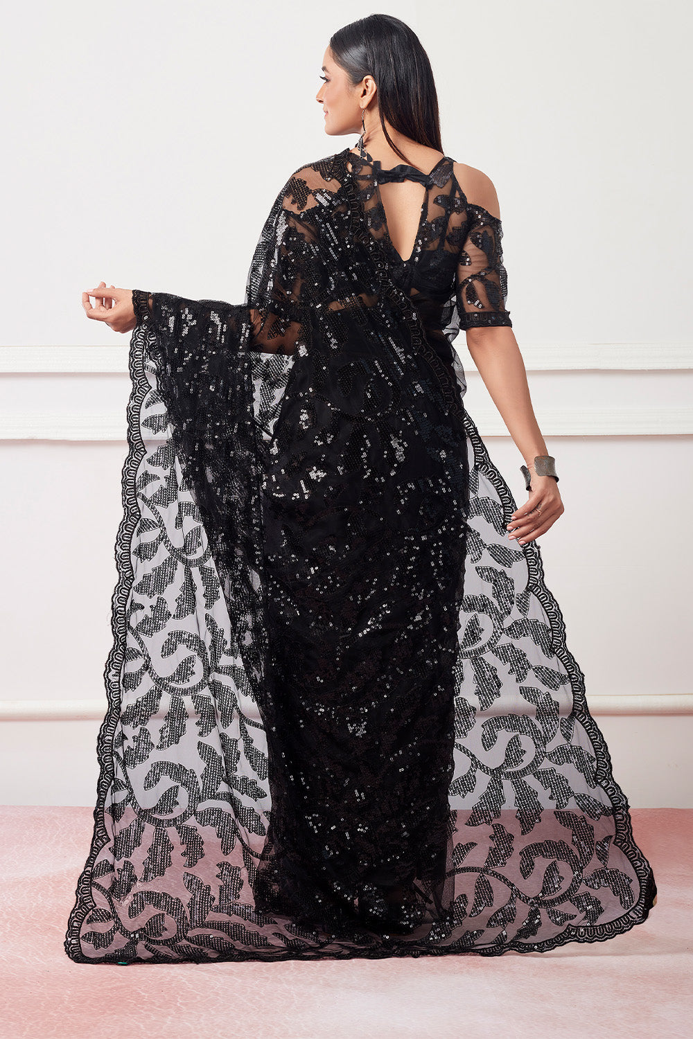 Buy Black Net Saree With Blouse Piece 99340 Online | Karagiri Buy Black Net Saree With Blouse Piece 99340 Online | Karagiri