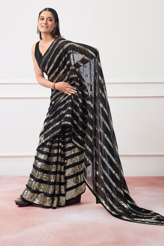 Black Georgette Saree With Blouse Piece