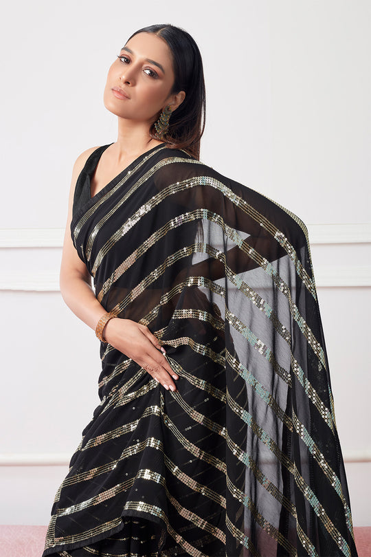 Black Georgette Saree With Blouse Piece