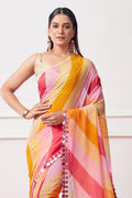 Multicolor Georgette Saree With Blouse Piece