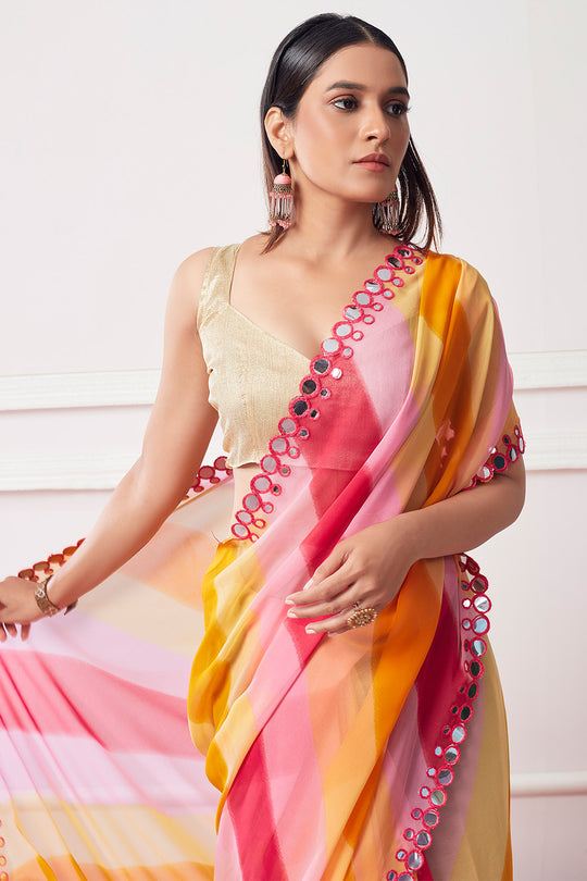 Multicolor Georgette Saree With Blouse Piece