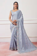 Grey Satin Georgette Saree With Blouse Piece