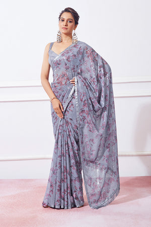 Grey Georgette Saree With Blouse Piece