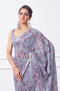 Grey Georgette Saree With Blouse Piece