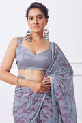 Grey Georgette Saree With Blouse Piece