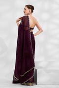 Wine Chiffon Saree With Blouse Piece