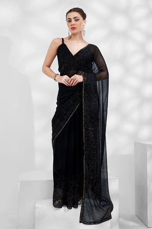 Black Chiffon Saree With Blouse Piece