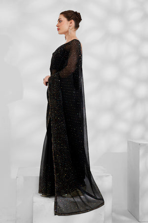 Black Chiffon Saree With Blouse Piece