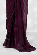 Wine Chiffon Saree With Blouse Piece