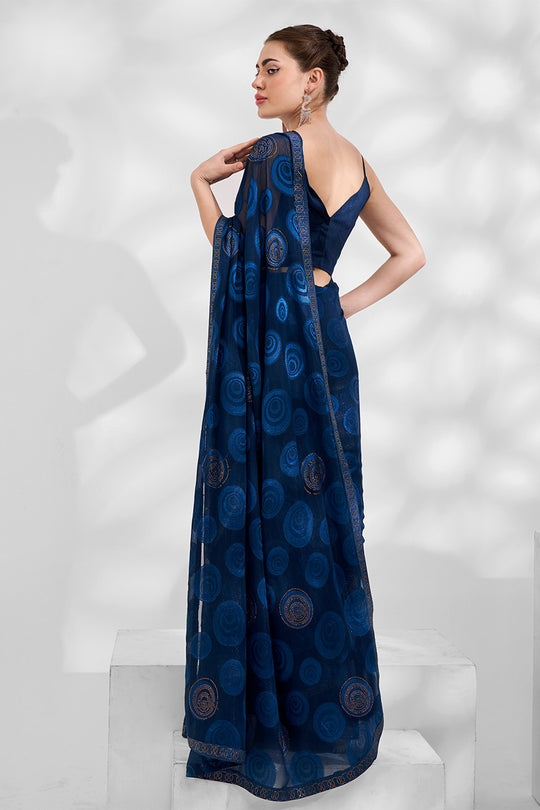 Teal Chiffon Saree With Blouse Piece