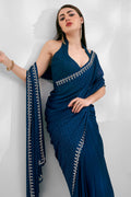 Teal Chiffon Saree With Blouse Piece