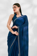 Teal Chiffon Saree With Blouse Piece