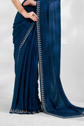 Teal Chiffon Saree With Blouse Piece