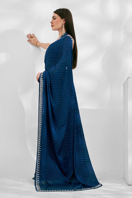 Teal Chiffon Saree With Blouse Piece