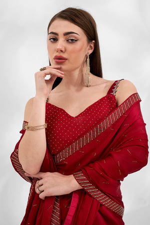Red Chiffon Saree With Blouse Piece