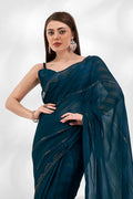 Teal Chiffon Saree With Blouse Piece