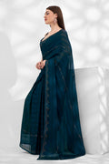 Teal Chiffon Saree With Blouse Piece