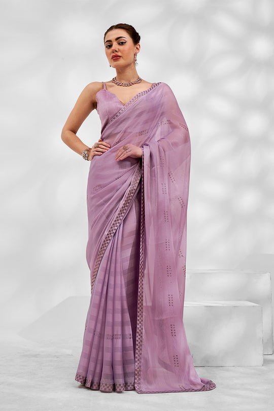 Lavender Chiffon Saree With Blouse Piece