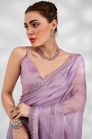 Lavender Chiffon Saree With Blouse Piece