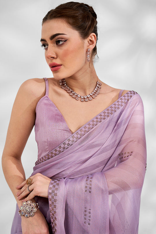 Lavender Chiffon Saree With Blouse Piece