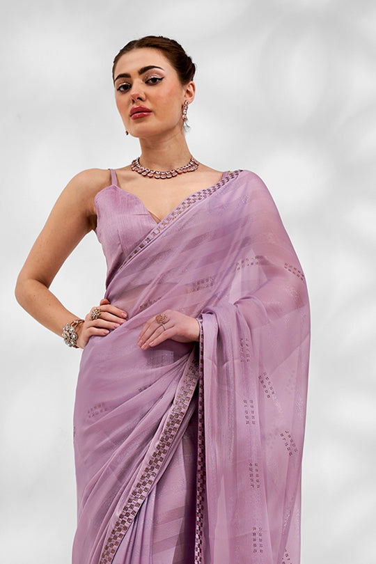 Lavender Chiffon Saree With Blouse Piece