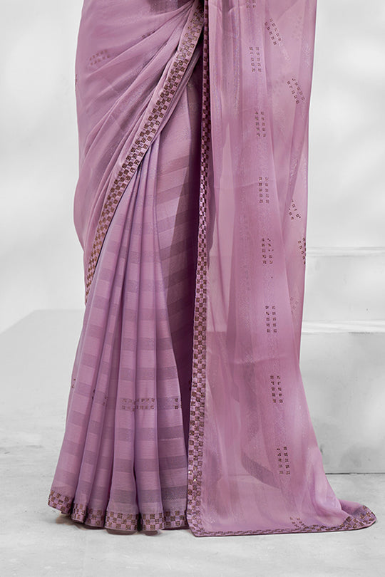 Lavender Chiffon Saree With Blouse Piece