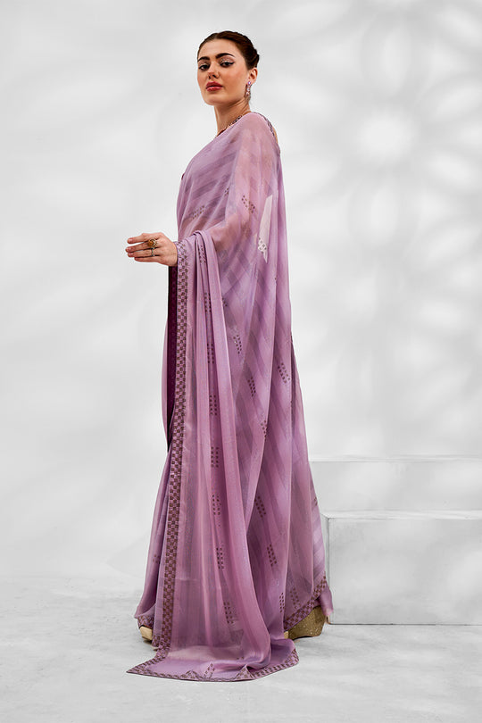 Lavender Chiffon Saree With Blouse Piece