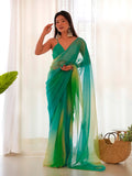 Ombre Blue & Green Organza Saree With Blouse Piece