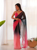 Ombre Pink & Black Organza Saree With Blouse Piece