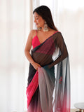 Ombre Pink & Black Organza Saree With Blouse Piece