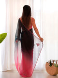 Ombre Pink & Black Organza Saree With Blouse Piece