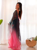 Ombre Pink & Black Organza Saree With Blouse Piece