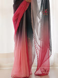 Ombre Pink & Black Organza Saree With Blouse Piece