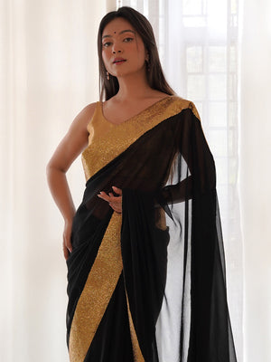 Black Georgette Saree With Blouse Piece