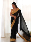 Black Georgette Saree With Blouse Piece