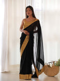 Black Georgette Saree With Blouse Piece