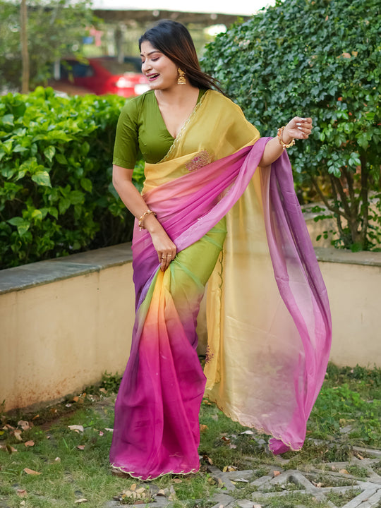 Ombre Organza Saree With Blouse Piece