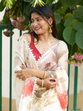 Beige Organza Saree With Blouse Piece