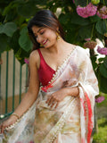 Beige Organza Saree With Blouse Piece