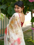 Beige Organza Saree With Blouse Piece