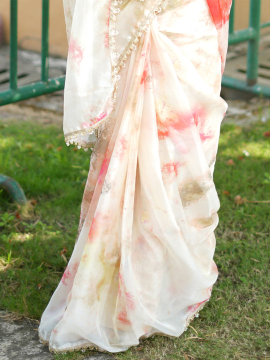 Beige Organza Saree With Blouse Piece