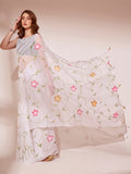 White Organza Saree With Blouse Piece