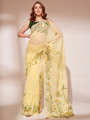 Yellow Organza Saree With Blouse Piece