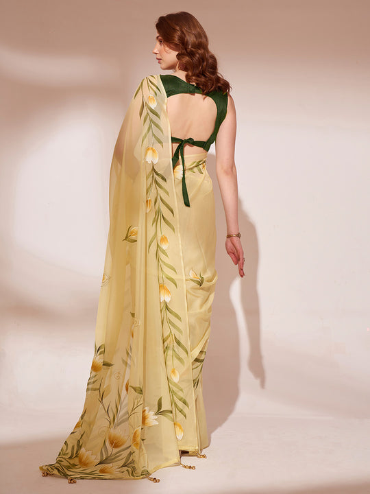 Yellow Organza Saree With Blouse Piece