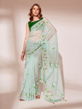 Sea Green Organza Saree With Blouse Piece