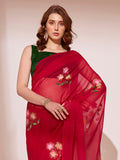 Red Organza Saree With Blouse Piece